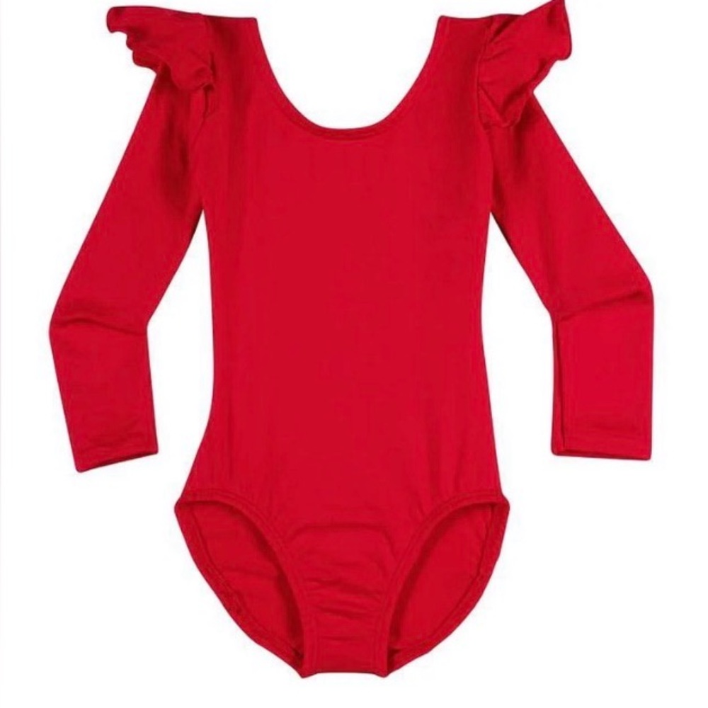 Charming Red Ruffle Sleeve Kids Leotard